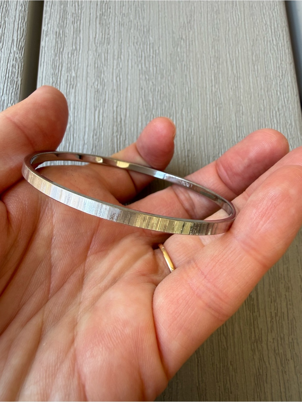 Vintage Monet Silver Tone Textured Ribbed Bangle Bracelet Signed